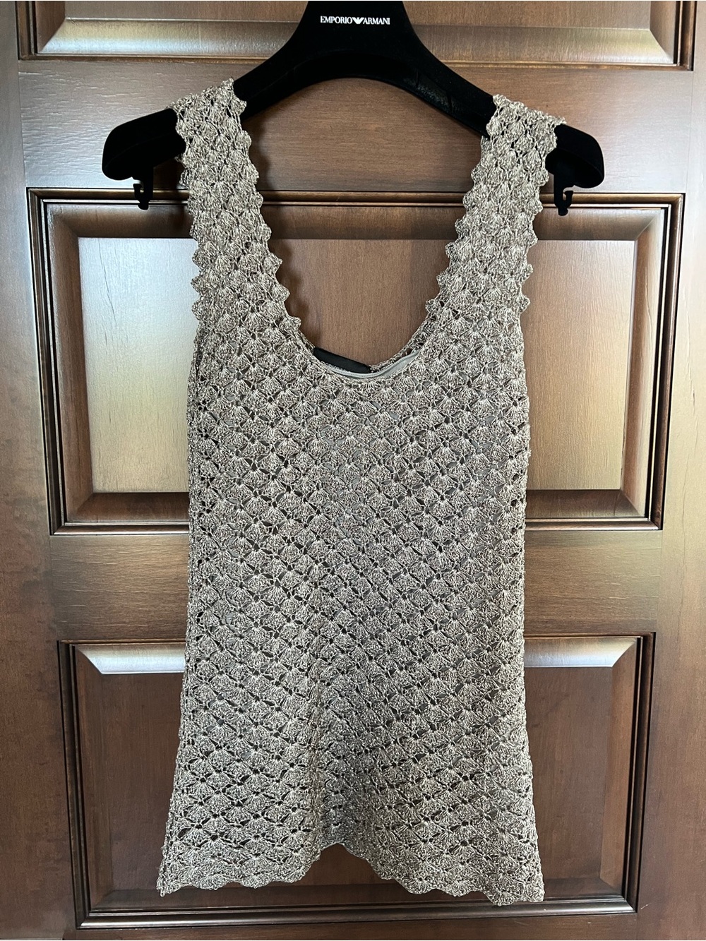 Emporio Armani Silver Crochet Knit Shell